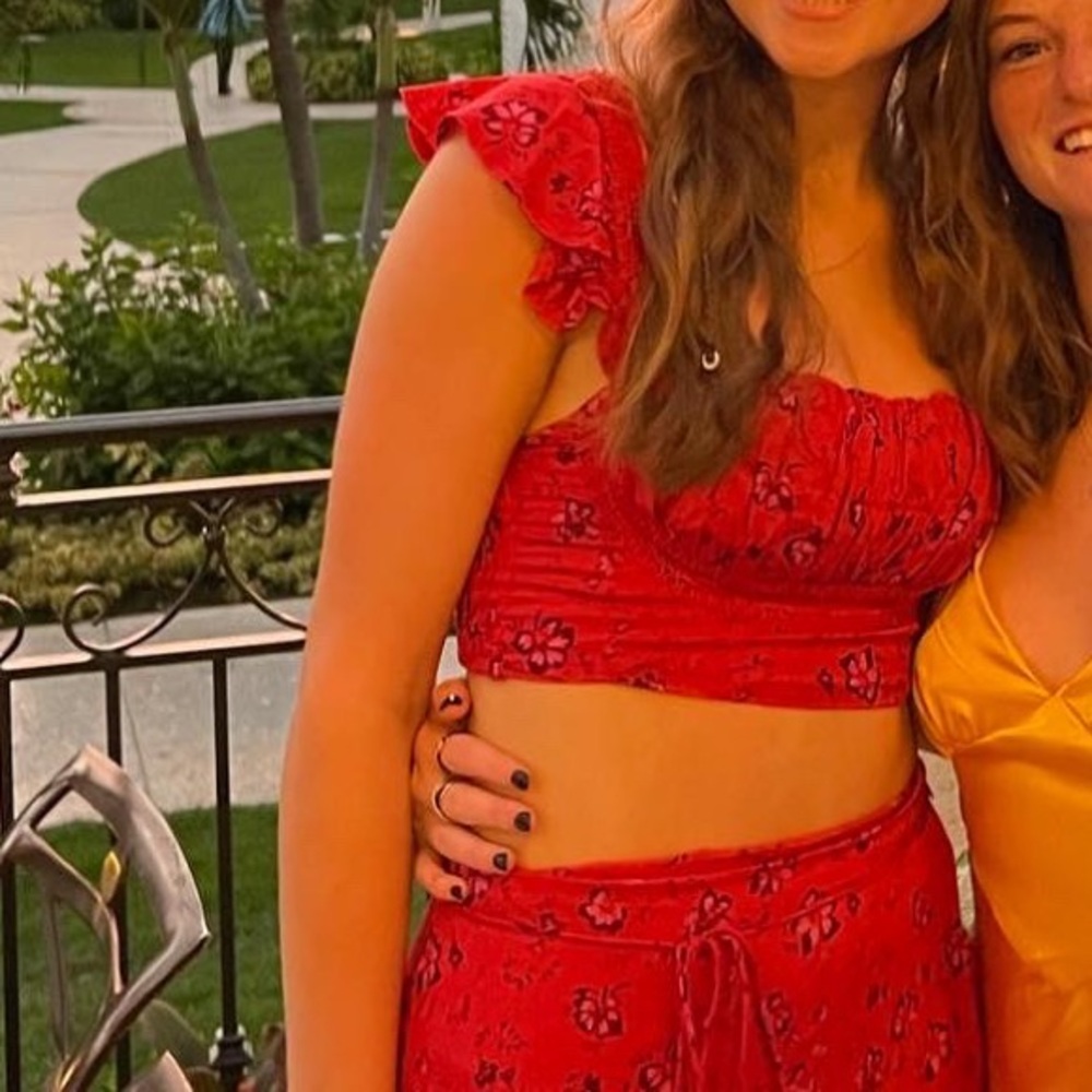 Red Floral Top (Two-Piece Set - skirt is listed too!)
